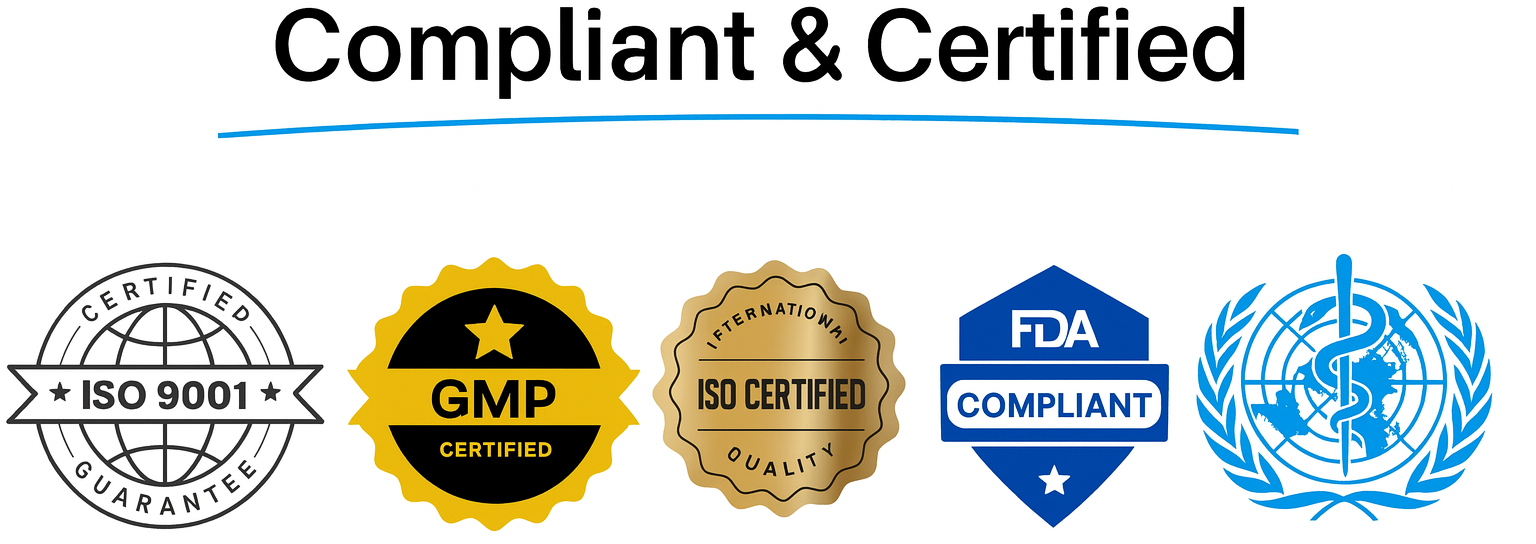 PureRx certifications: cGMP, ISO 9001:2015, HPLC testing